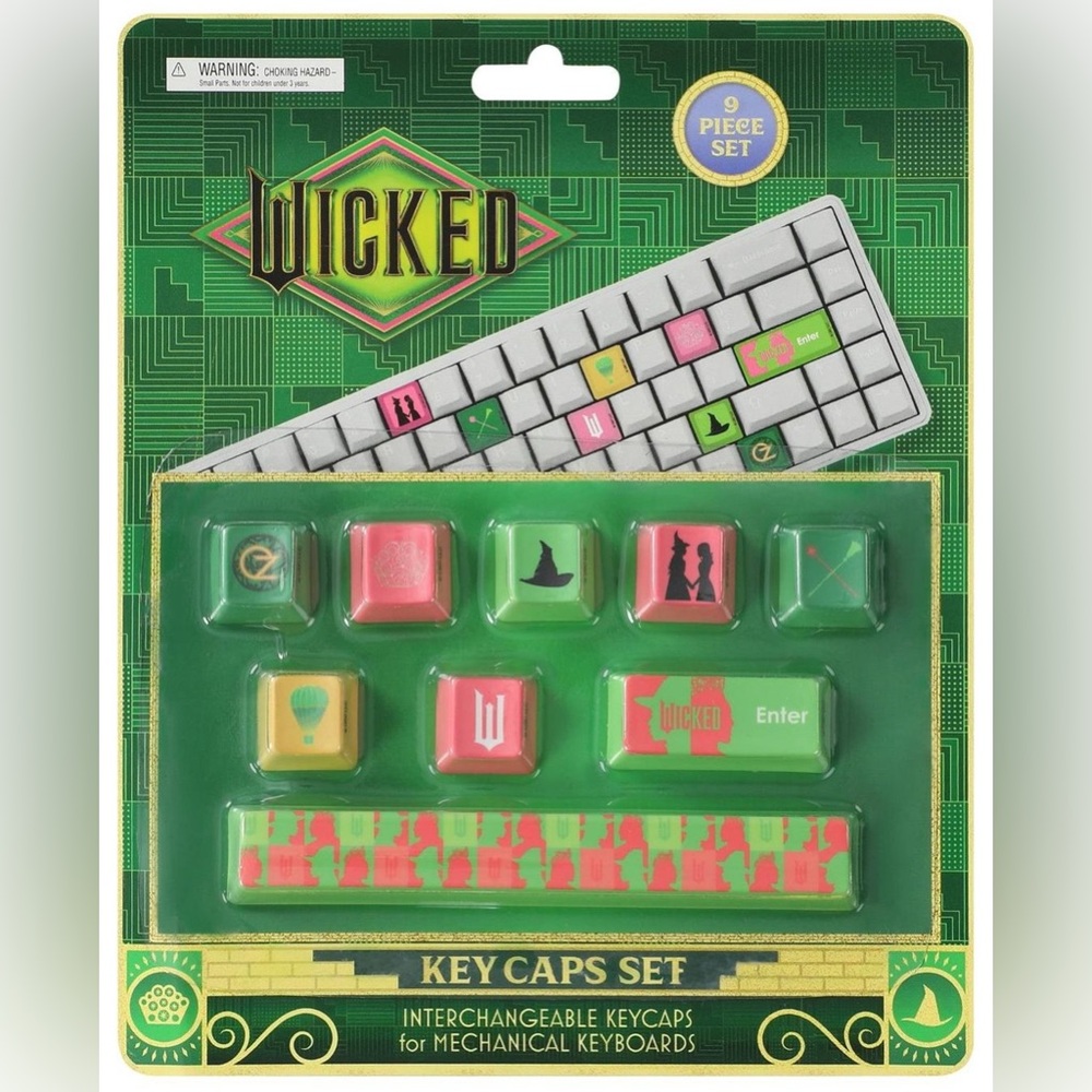NWT: WICKEDLY BEAUTIFUL ELPHABA & GLINDA Pink & Green Key Caps Set 1